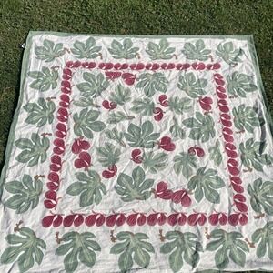 Vintage Couleur Nature Tablecloth Figs Fruit Green Border Rare Clean 59" Square